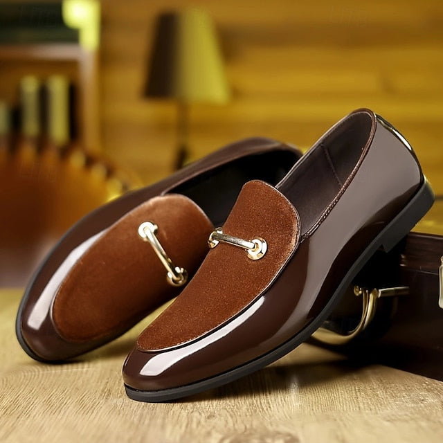 Loafers Men's Gold Faux Loops with Leather Decorative Green FashionChic