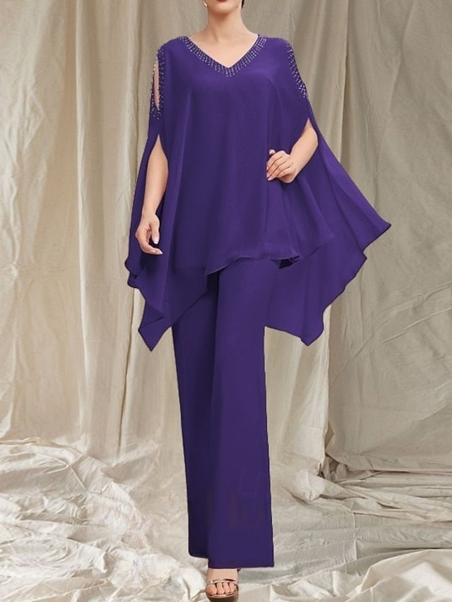 Neck the Guest Bride of V Wedding Pantsuit Dress Mother Elegant FashionChic