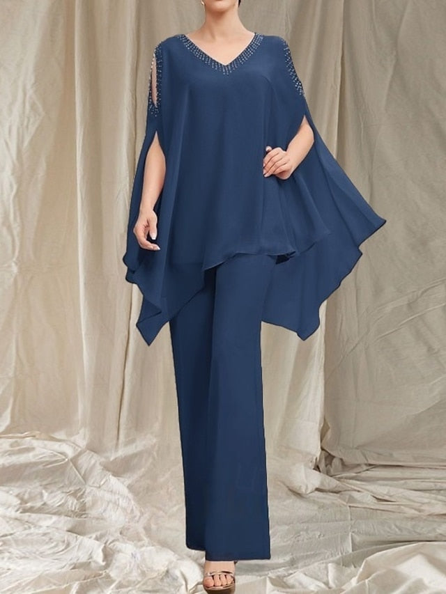 Neck the Guest Bride of V Wedding Pantsuit Dress Mother Elegant FashionChic