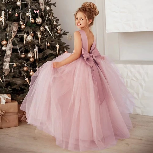 Girls' Party Solid Dress Color Flower Girl Kids FashionChic