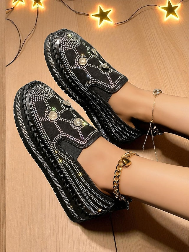 with Slip-On Rhinestone Red Women's Platform Sneakers Studs FashionChic