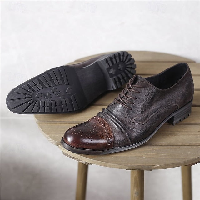 Vintage Genuine Dress Oxford Shoes Leather – Brogue Men's FashionChic
