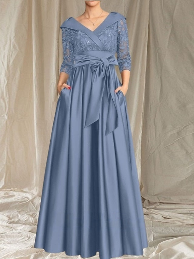 Dress V of A-Line the Mother Wedding Neck Guest Bride Elegant FashionChic