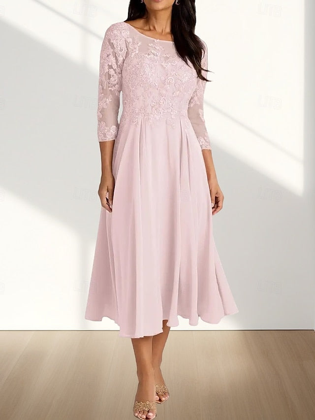 Guest Bride of Crew Elegant A-Line Mother Dress Neck Wedding the FashionChic