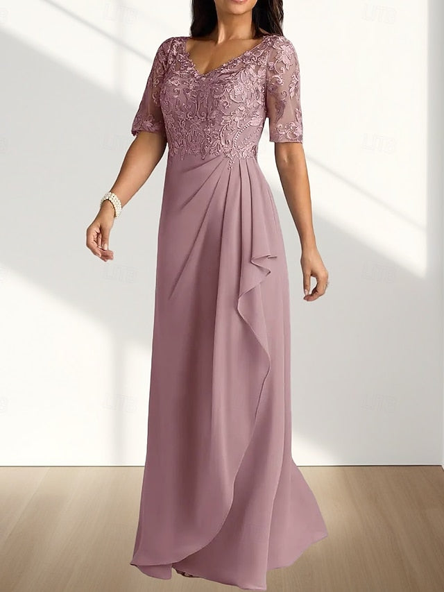 Guest of Bride A-Line Dress Neck Mother V Elegant the Wedding FashionChic