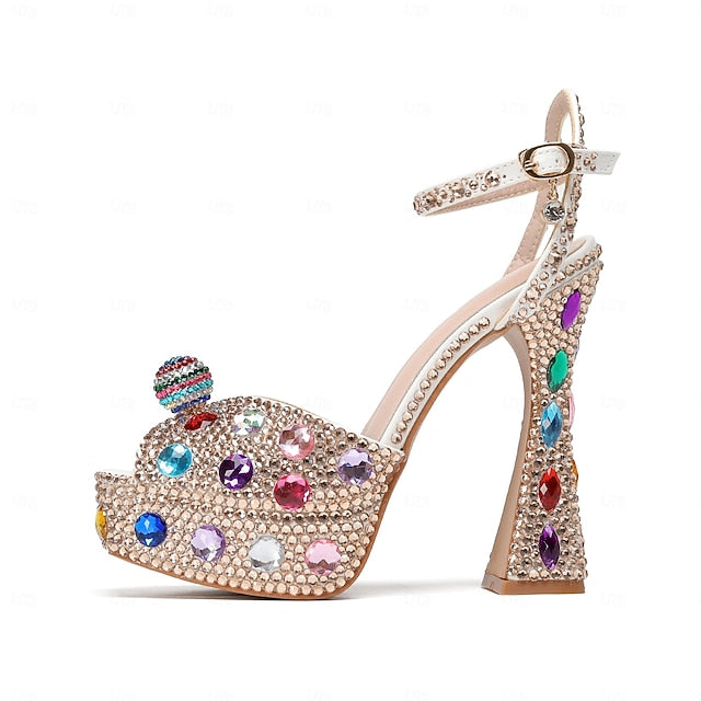 Platform Colorful Sandals Sparkly Rhinestone – Women's FashionChic