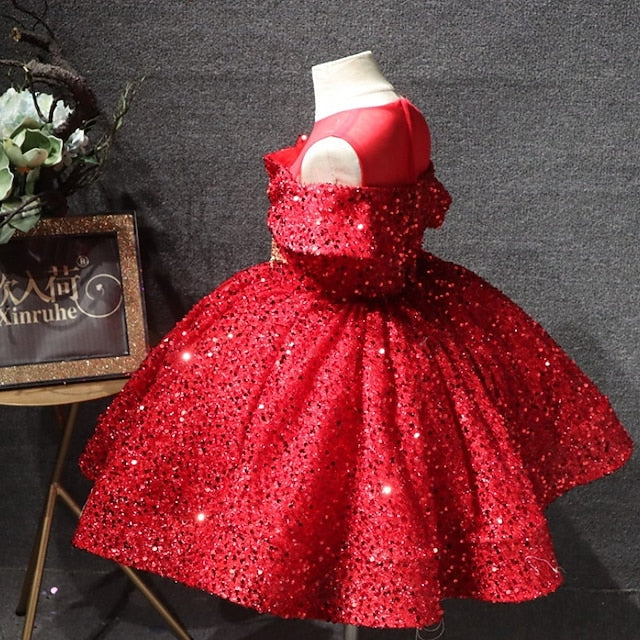 Party Dress Short Girls' Solid Color Kids Sleeve FashionChic