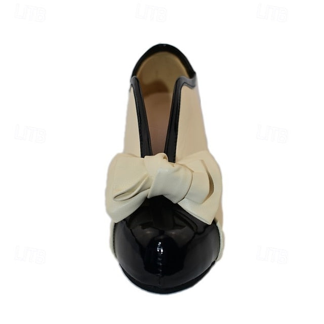 Boots Two-Tone with Heeled Bow-Embellished Ankle Women's FashionChic