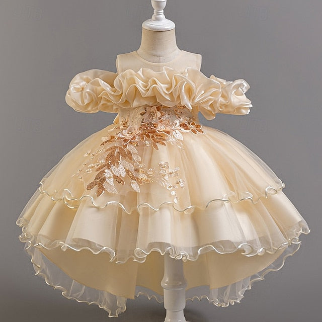 Dress Floral Sleeve Wedding Girls' Short Kids Party Flower FashionChic