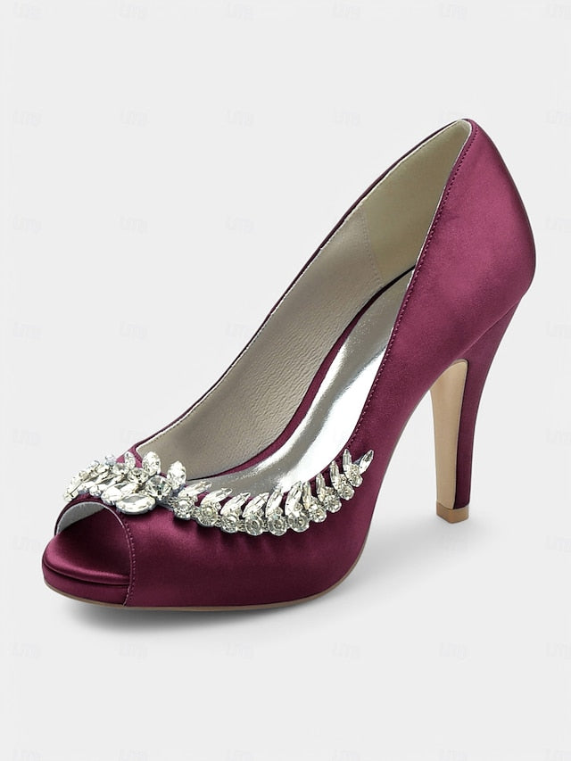 Peep-Toe Luxury – Embellishment Satin Crystal Blue with Heels FashionChic