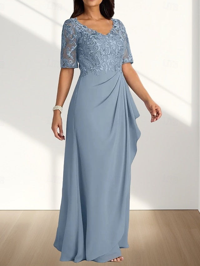 Guest of Bride A-Line Dress Neck Mother V Elegant the Wedding FashionChic