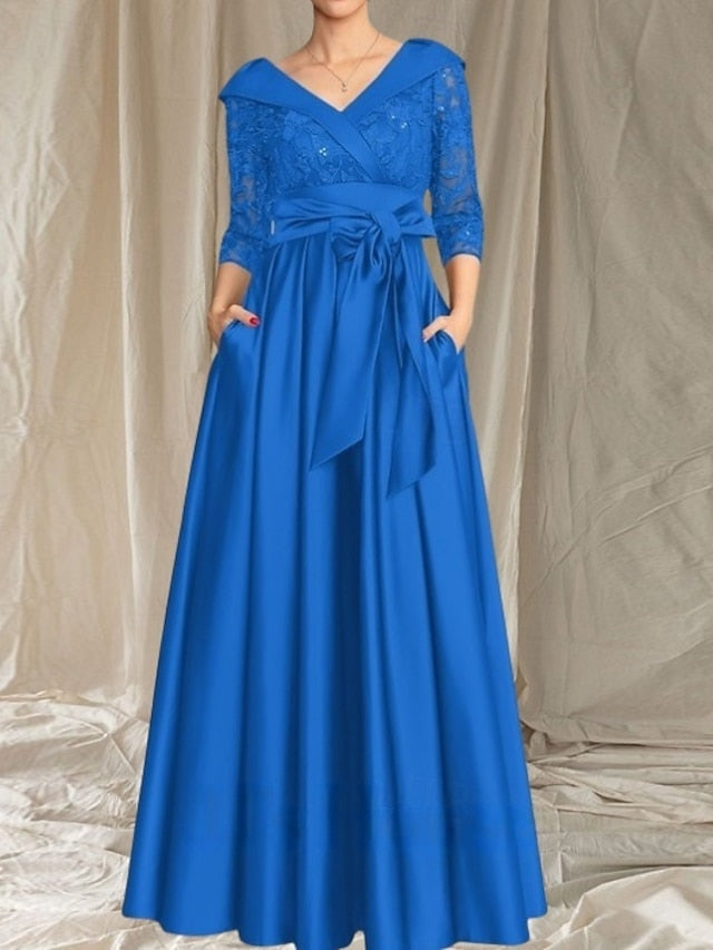 Dress V of A-Line the Mother Wedding Neck Guest Bride Elegant FashionChic