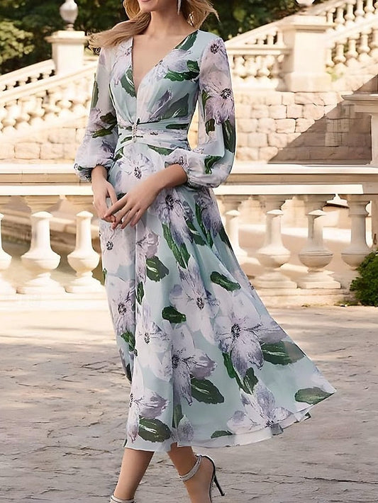 A-Line Mother Floral the Dress Elegant Bride Print of FashionChic