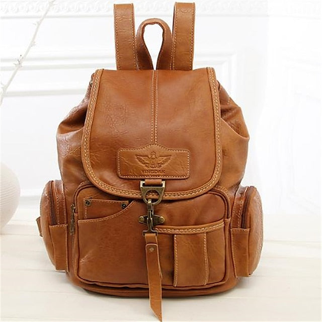 Women's with Backpack Vintage Leather Pockets Faux Multiple FashionChic