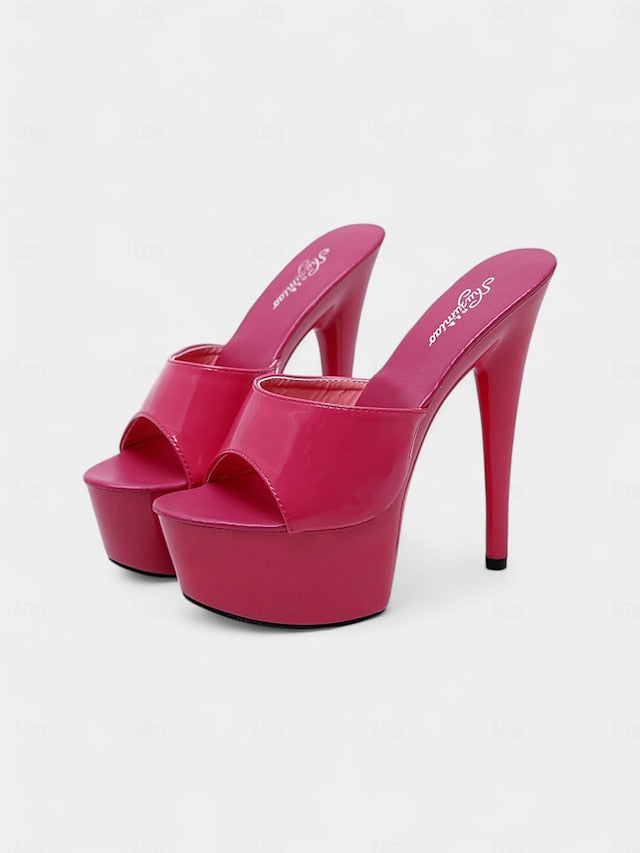 High Leather Women's Heels Patent Red Platform with FashionChic