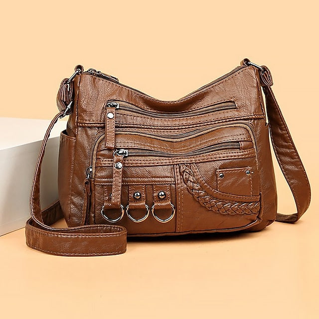 Multiple Crossbody with Vintage Leather Women's Faux Bag FashionChic