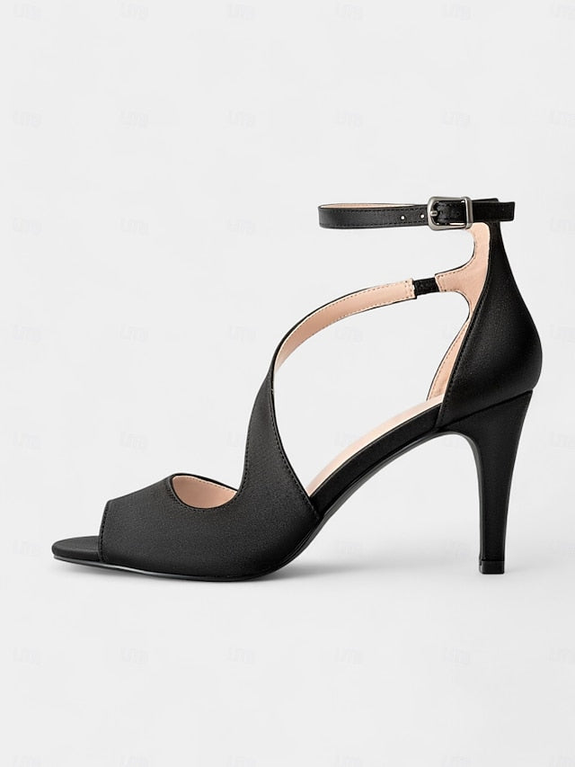 for Women Nude Peep-Toe Wedding Elegant - Satin Heels FashionChic