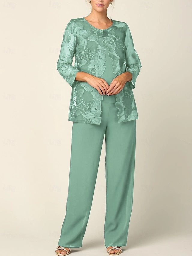 Mother Crew Neck of Elegant the Bride 3 Piece Pantsuit Dress FashionChic