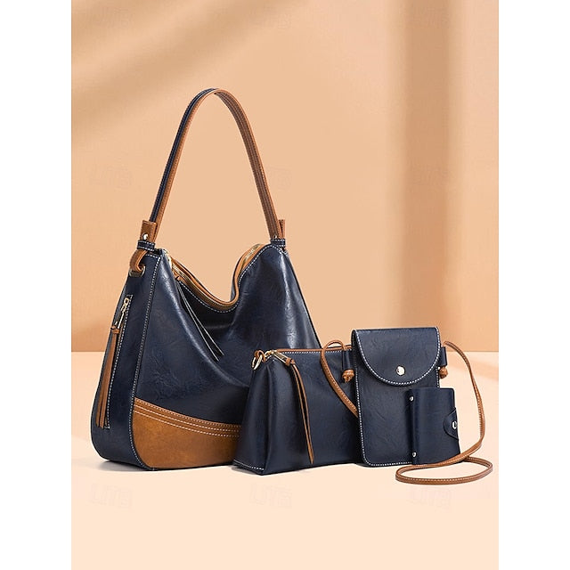 Faux Leather Shoulder 4-Piece Handbag Bag Women's – Set FashionChic