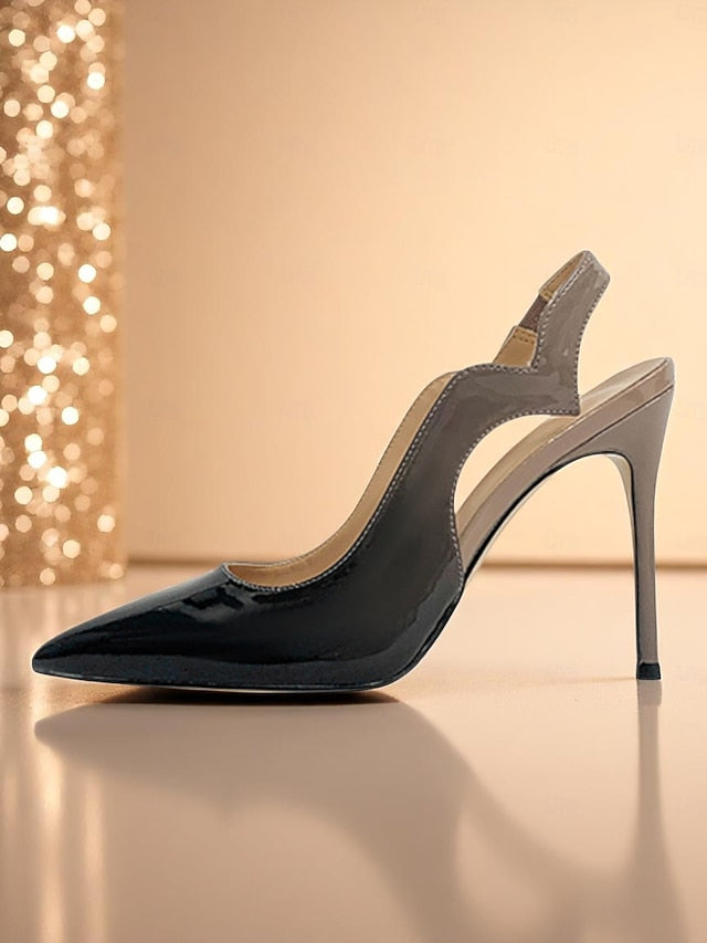 Slingback Women's Leather and Black Red Heels Patent FashionChic