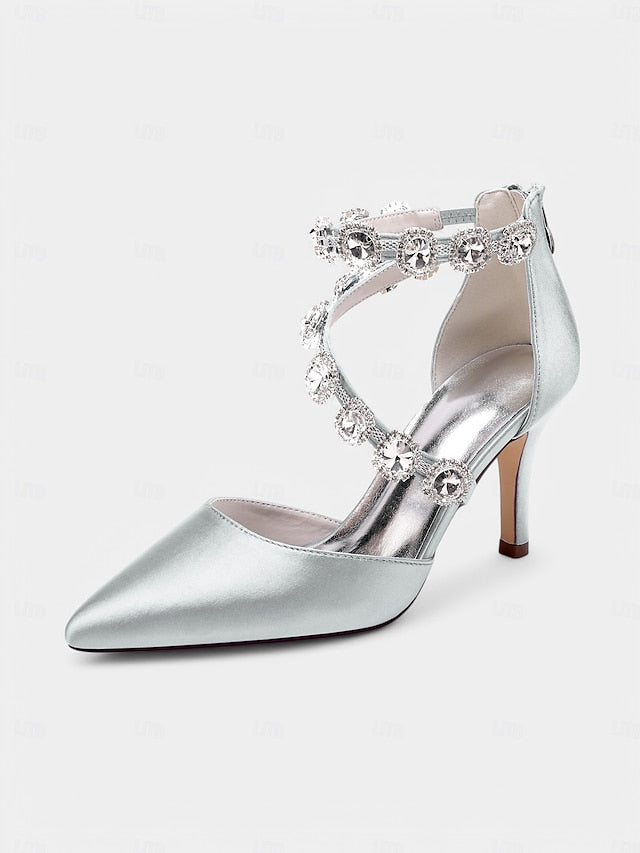 with Ankle Purple Women's Satin Heels Crystal Stiletto FashionChic