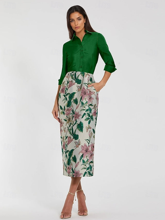 Dress Column Cocktail Brocade Floral Jacquard Dresses Elegant FashionChic