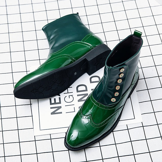 - Leather Button Boots Green Stylish Wingtip Vintage Men's FashionChic