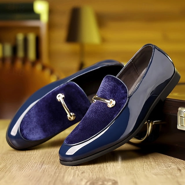 Loafers Men's Gold Faux Loops with Leather Decorative Green FashionChic