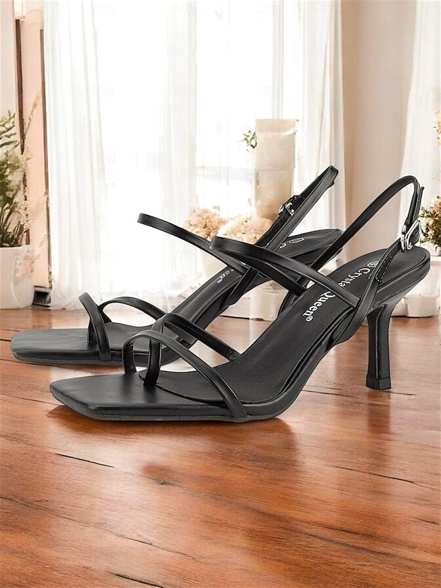 High Minimalist Heel Toe Women Square for Sandals - Strappy Nude FashionChic