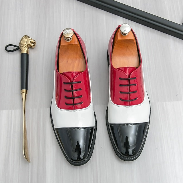 Red and Leather Shoes Patent Men's Oxford – White FashionChic