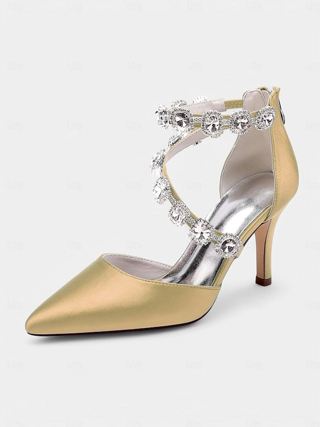 with Ankle Purple Women's Satin Heels Crystal Stiletto FashionChic