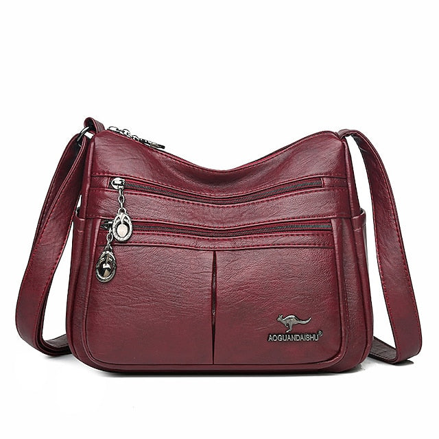 Bag Faux Crossbody Leather - Women's Shoulder Multi-Pocket FashionChic