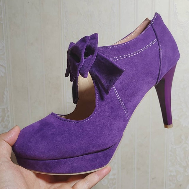 – Suede Platform Vintage Pumps Bow Red Heel Women's High FashionChic