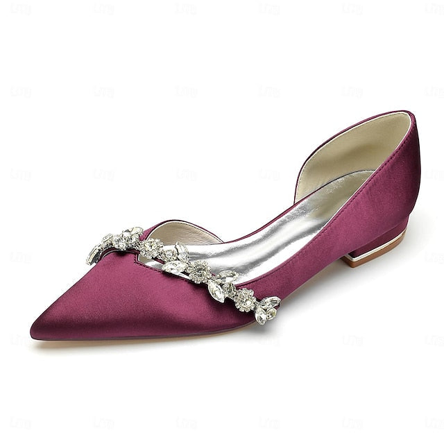Satin White Wedding with Shoes Pointed Toe Flat Crystal and FashionChic