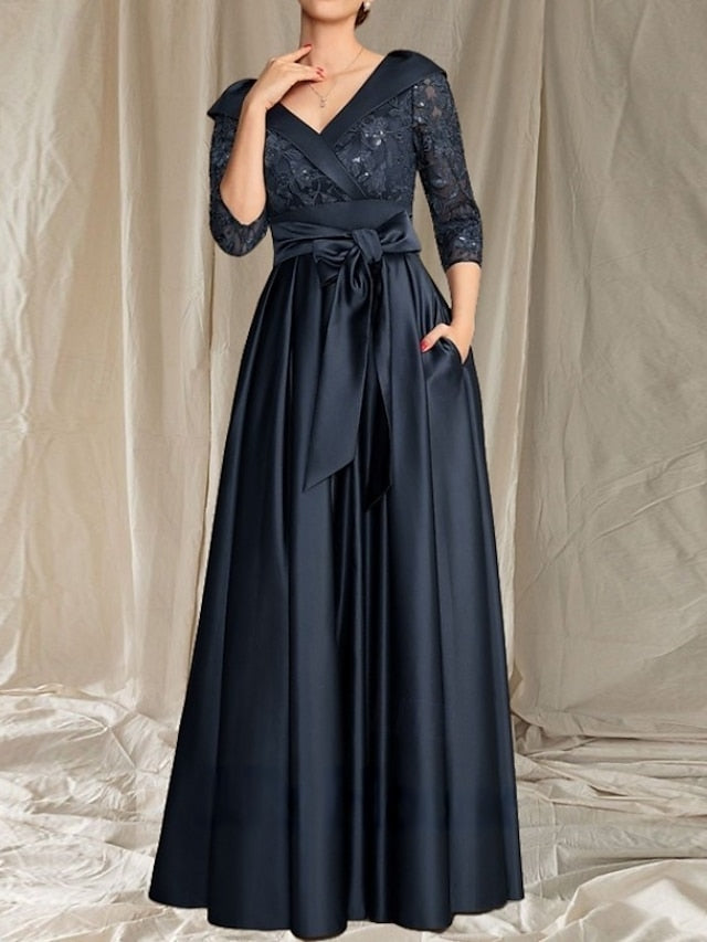 Dress V of A-Line the Mother Wedding Neck Guest Bride Elegant FashionChic