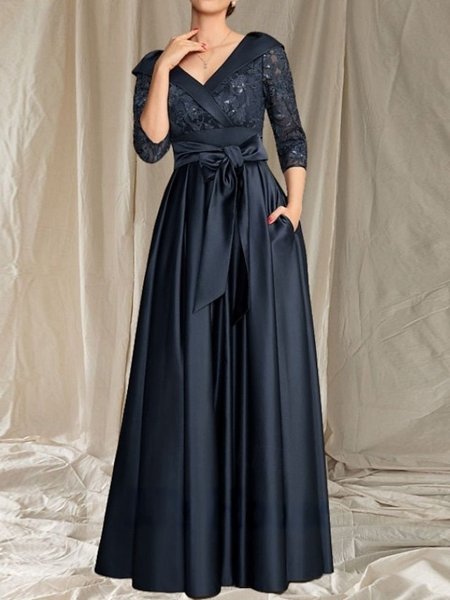 Bride A-Line V Elegant Guest of Dress Neck Mother Wedding the FashionChic