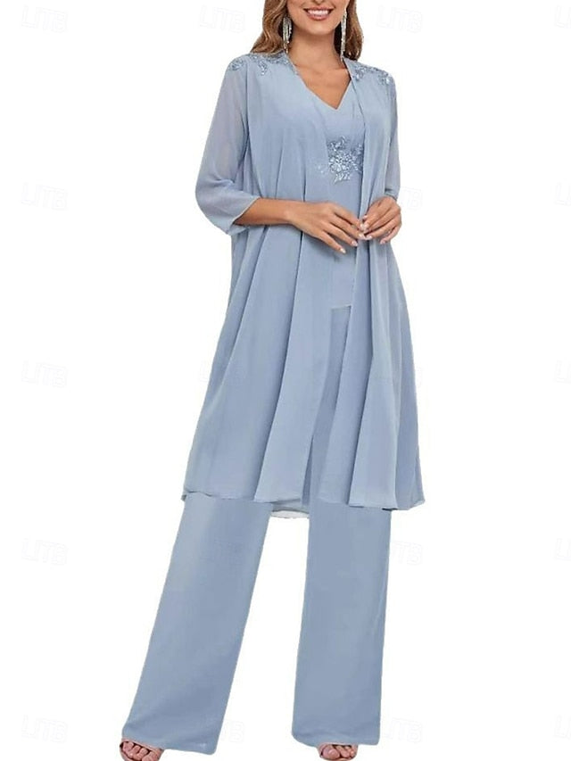 V Mother Elegant Dress Simple of Wedding the Guest Bride Piece 3 FashionChic