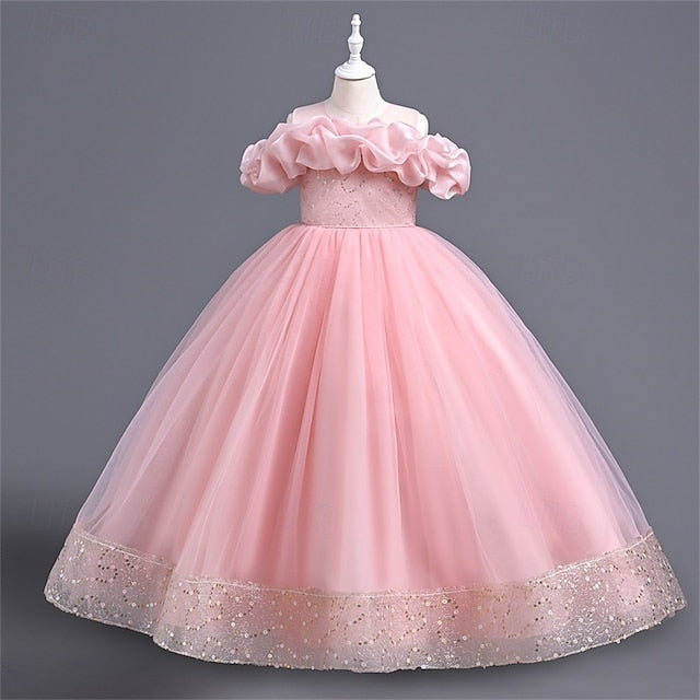 Color Girl Solid Dress Girls' Flower Party Kids FashionChic