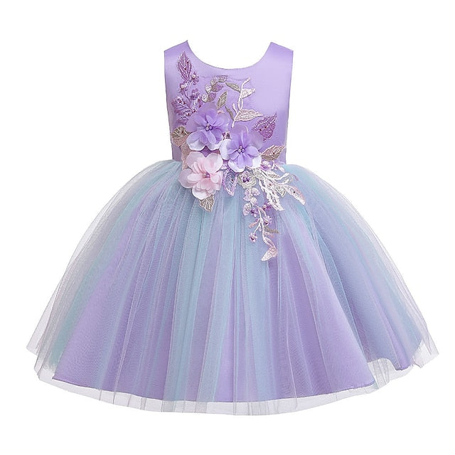 Party Girls' Purple Blue Kids Blushing Lace Dress Floral FashionChic