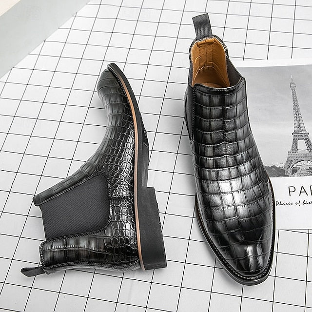 Boots – Chelsea Brown Men's Crocodile Pattern Slip-On FashionChic