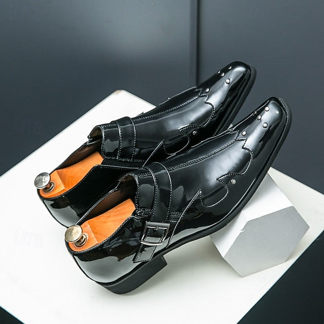 Formal Monk Black – Dress Men's Strap Leather Shoes FashionChic