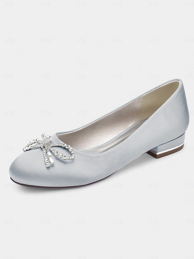 Women's Round-Toe Embellished - Rhinestone Flats Bow FashionChic