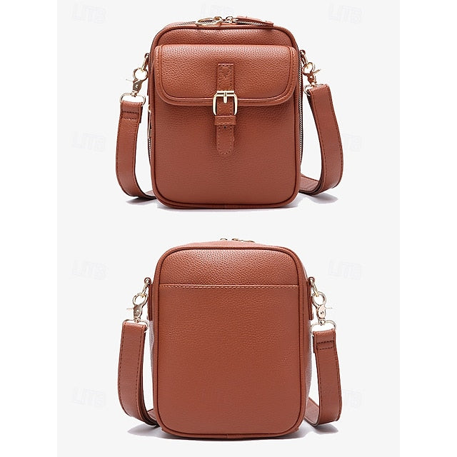 Bag Front Brown with Faux Vintage Leather Women's Crossbody FashionChic