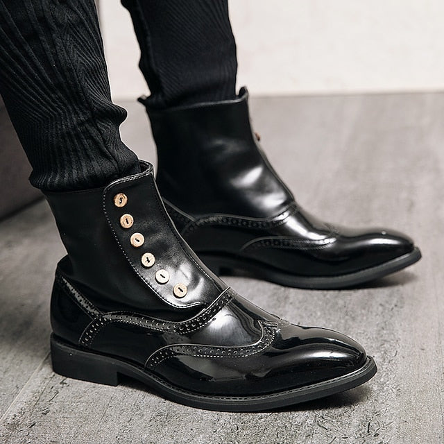 - Leather Button Boots Green Stylish Wingtip Vintage Men's FashionChic