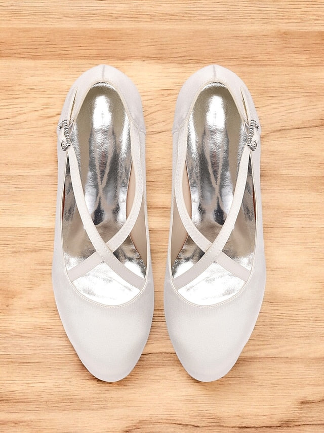 Elegant Buckle White Satin Cross-Strap Heels with – Rhinestone FashionChic