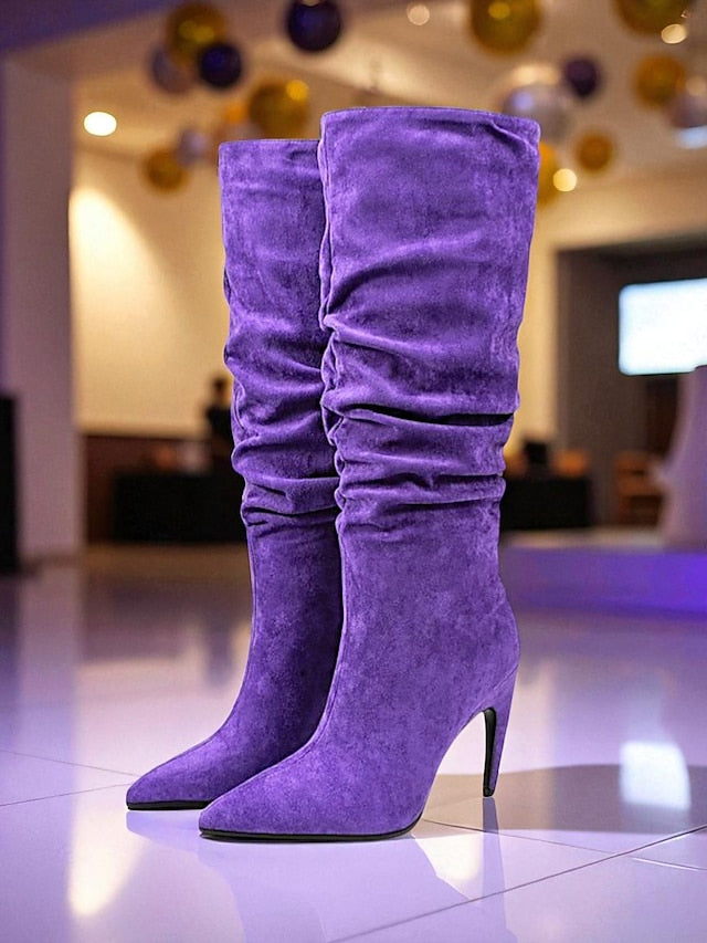 Knee Green Boots Slouch High Women's - Velvet Toe Pointed FashionChic