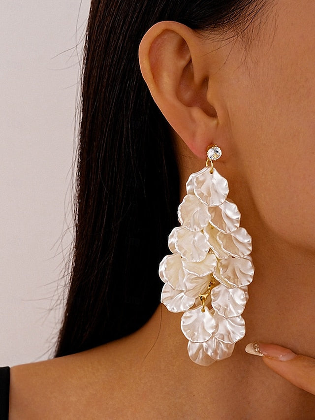 Women's Satin Layered Floral Earrings Drop - Elegant Petal FashionChic