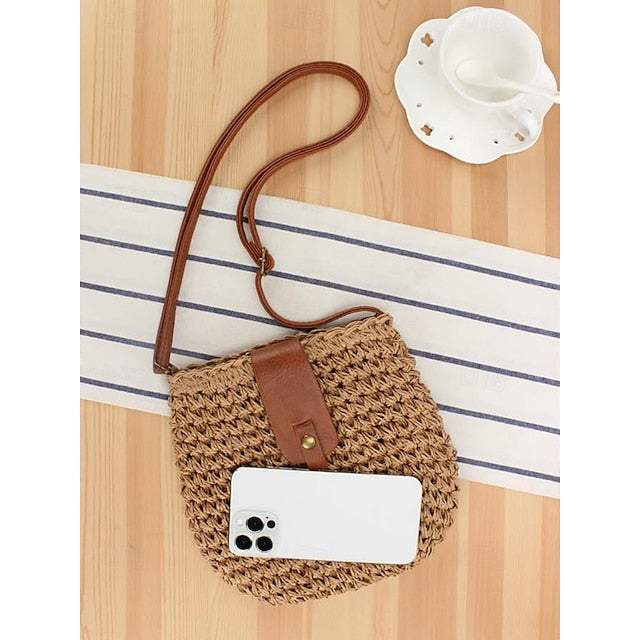 - Crossbody Women’s Chic Strap with Woven Straw Bag Leather FashionChic