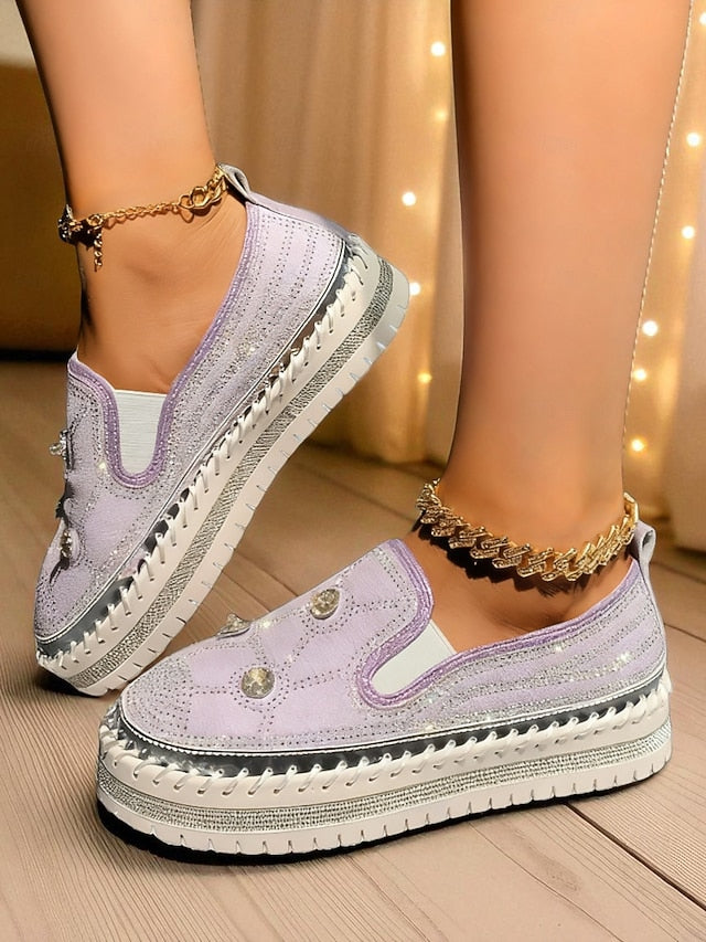 with Slip-On Rhinestone Red Women's Platform Sneakers Studs FashionChic