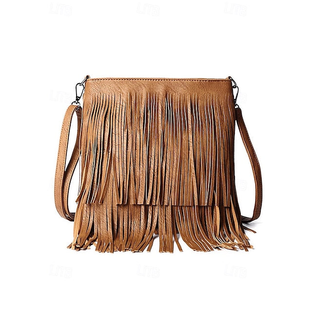 - Women's Leather Bag Faux Fringe Bohemian Crossbody FashionChic